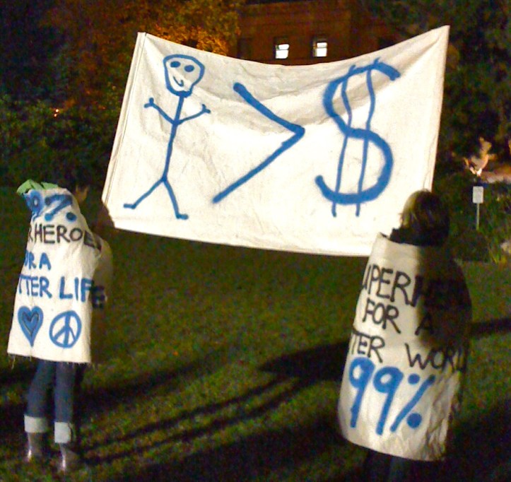 A banner at Occupy Portland the evening before eviction. November 12, 2011. Photo by Tim Graves
